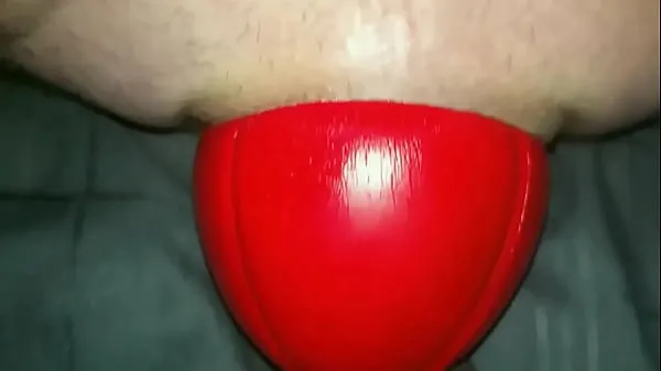 XXX Huge 12 cm wide Red Football sliding out of my Ass up close in Slow Motion Video segar