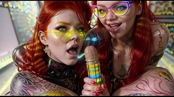 XXX Strange double blowjob by two ginger AI twins dolls friss videók